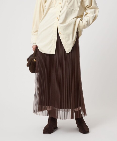 green label relaxing（グリーンレーベルリラクシング）の「［size SHORT/TALLあり］2WAY チュール プリーツ スカート（スカート・レディース・ライトグレー/ダークグレー/モカ/ブラウン・FREE/SHORT/TALL）」の3枚目の写真
