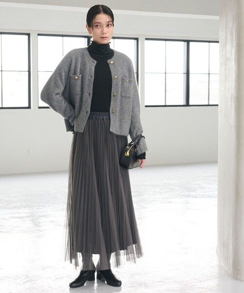 green label relaxing（グリーンレーベルリラクシング）の「［size SHORT/TALLあり］2WAY チュール プリーツ スカート（スカート・レディース・ライトグレー/ダークグレー/モカ/ブラウン・FREE/SHORT/TALL）」の9枚目の写真