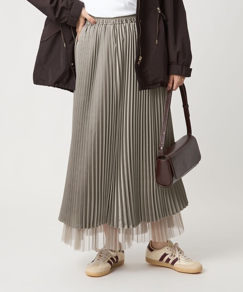 green label relaxing（グリーンレーベルリラクシング）の「［size SHORT/TALLあり］2WAY チュール プリーツ スカート（スカート・レディース・ライトグレー/ダークグレー/モカ/ブラウン・FREE/SHORT/TALL）」の18枚目の写真