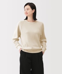 婦人 ワッフル編みクルーネック長袖Tシャツ