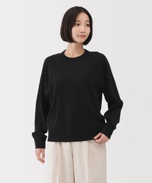 婦人 ワッフル編みクルーネック長袖Tシャツ
