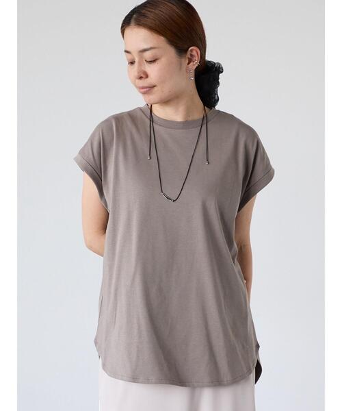Lugnoncure(ルノンキュール)の「【接触冷感】フレンチ袖オーバートップス(Tシャツ/カットソー・レディース・オフホワイト/ブラック/グレー・F)」の3枚目の写真