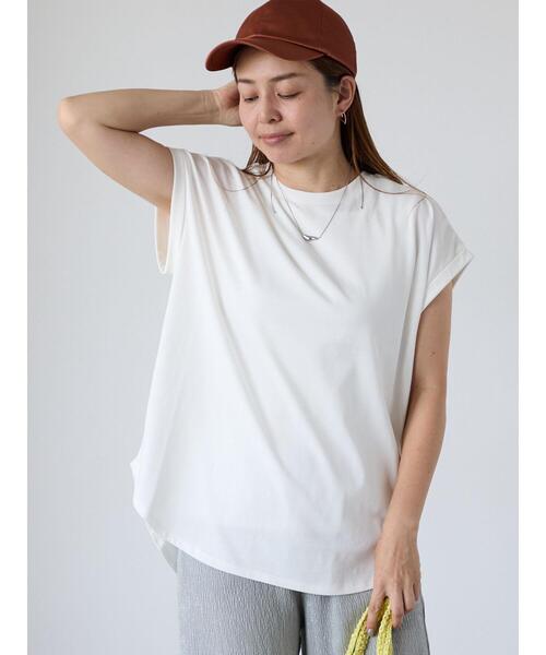 Lugnoncure(ルノンキュール)の「【接触冷感】フレンチ袖オーバートップス(Tシャツ/カットソー・レディース・オフホワイト/ブラック/グレー・F)」の1枚目の写真