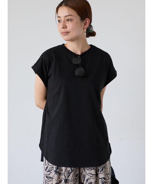 Lugnoncure(ルノンキュール)の「【接触冷感】フレンチ袖オーバートップス(Tシャツ/カットソー・レディース・オフホワイト/ブラック/グレー・F)」の6枚目の写真