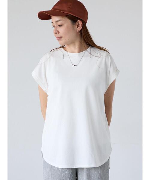 Lugnoncure(ルノンキュール)の「【接触冷感】フレンチ袖オーバートップス(Tシャツ/カットソー・レディース・オフホワイト/ブラック/グレー・F)」の9枚目の写真