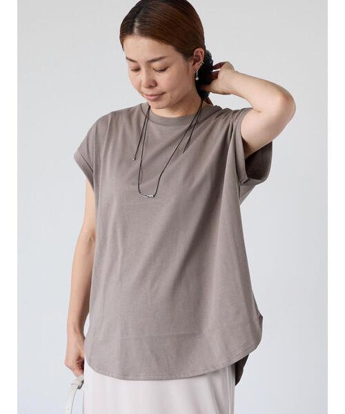 Lugnoncure(ルノンキュール)の「【接触冷感】フレンチ袖オーバートップス(Tシャツ/カットソー・レディース・オフホワイト/ブラック/グレー・F)」の12枚目の写真