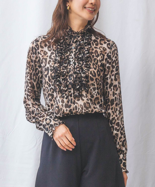 セール】【NARACAMICIE】ヒョウ柄フリル長袖ブラウス（シャツ/ブラウス