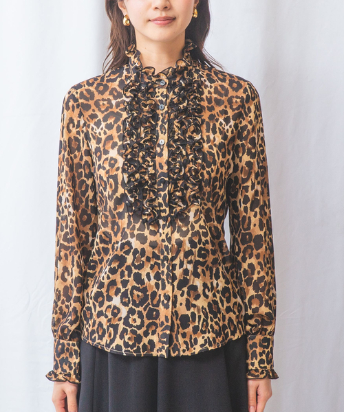 【新品未使用タグ付き】2025年新作NARACAMICIEレオパード柄フリル2 セール】【NARACAMICIE】ヒョウ柄フリル長袖ブラウス（シャツ/ブラウス
