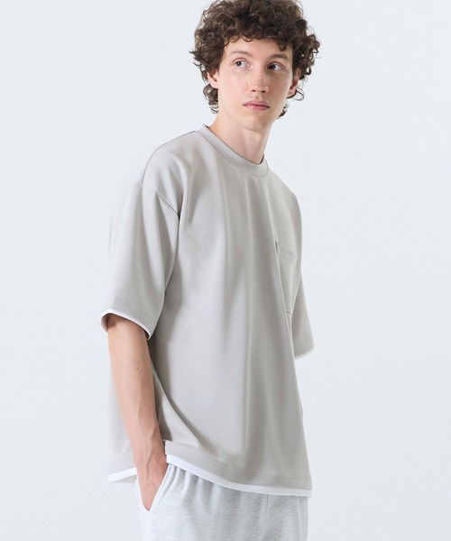 セール】ソフトジャージレイヤード風半袖Tシャツ（Tシャツ/カットソー