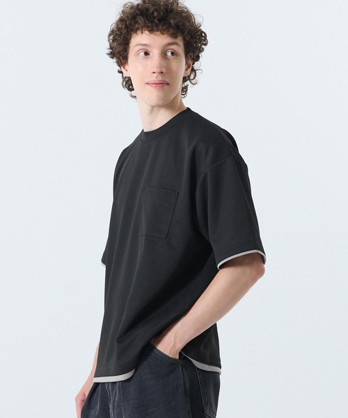 coca(coca)(コカ)の「ソフトジャージレイヤード風半袖Tシャツ(Tシャツ/カットソー・メンズ・ライトグレー/グレイッシュベージュ/ブラック/ダークブルー・XL/M/L)」の2枚目の写真