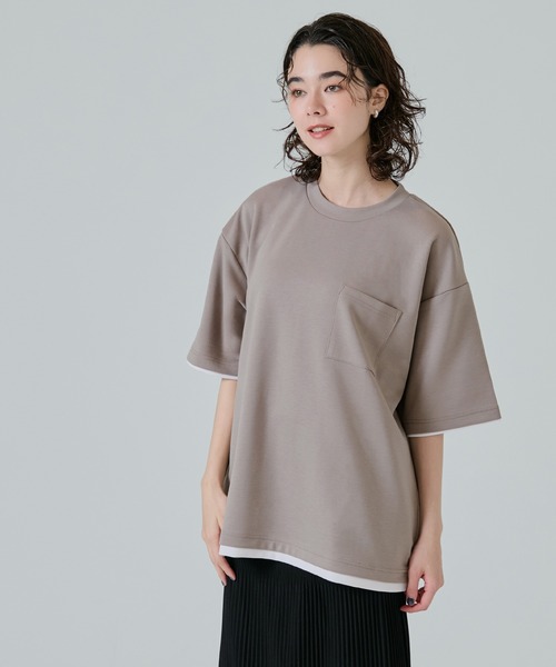coca(coca)(コカ)の「ソフトジャージレイヤード風半袖Tシャツ(Tシャツ/カットソー・メンズ・ライトグレー/グレイッシュベージュ/ブラック/ダークブルー・XL/M/L)」の6枚目の写真