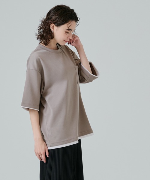 coca(coca)(コカ)の「ソフトジャージレイヤード風半袖Tシャツ(Tシャツ/カットソー・メンズ・ライトグレー/グレイッシュベージュ/ブラック/ダークブルー・XL/M/L)」の8枚目の写真