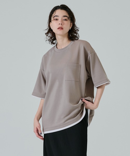 coca(coca)(コカ)の「ソフトジャージレイヤード風半袖Tシャツ(Tシャツ/カットソー・メンズ・ライトグレー/グレイッシュベージュ/ブラック/ダークブルー・XL/M/L)」の9枚目の写真