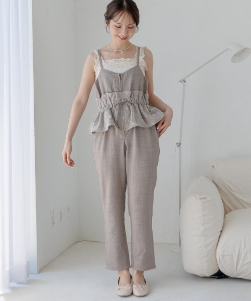 flower(フラワー)の「レディーフレアロンパース(つなぎ/オールインワン・レディース・グレー/ブラウン・FREE)」の1枚目の写真