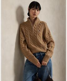 POLO LAUREN ベージュ ニット タートルネック サイドスリットポンチョ d054-1.jpg