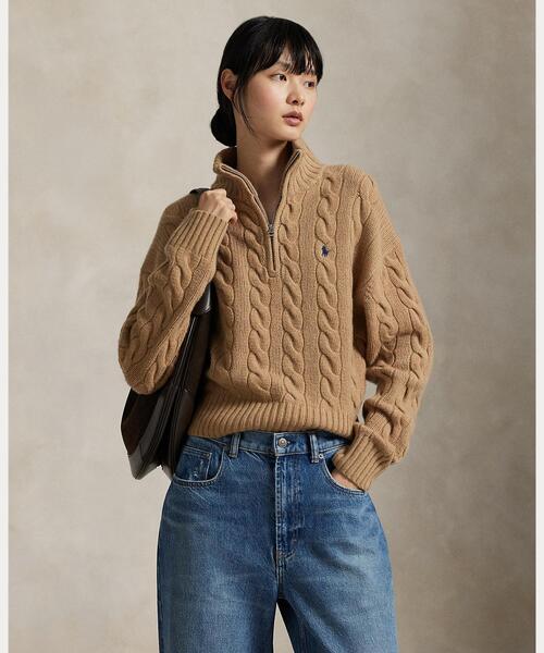 ケーブル ウールカシミヤ ハーフジップ セーター（ニット/セーター