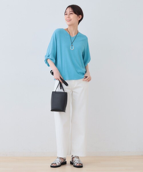 INDIVI（インディヴィ）の「【洗える】タックデザインスリーブ ジャージトップス（Tシャツ/カットソー・レディース・ブラック/イエロー系その他/ブルーグリーン/ホワイト系3・05/13/38/15 ）」の15枚目の写真