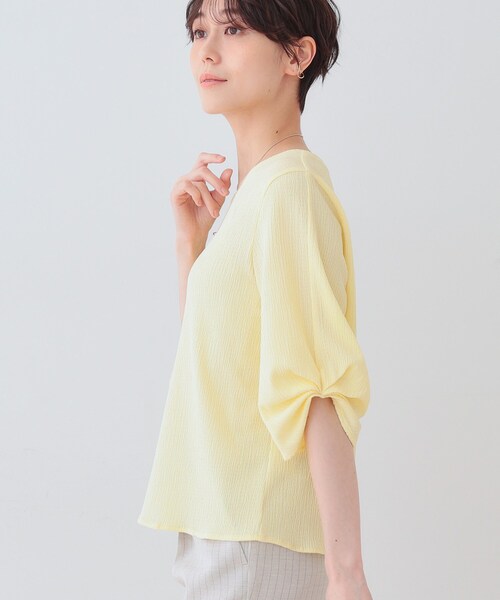 セール】【洗える】タックデザインスリーブ ジャージトップス（T