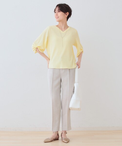 INDIVI トップス セール】【洗える】タックデザインスリーブ ジャージトップス（T