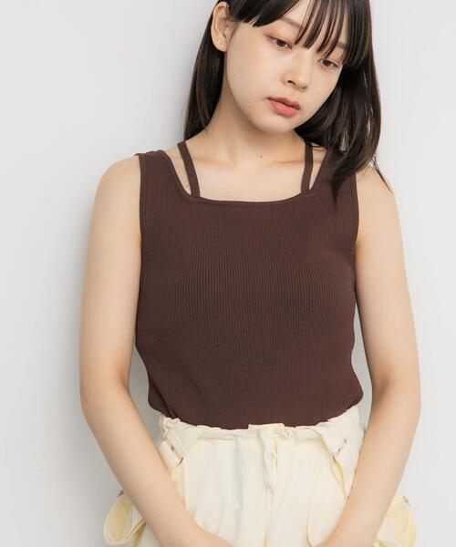 KBF(ケイビーエフ)の「BACKクロスニットタンク(タンクトップ・レディース・ライトベージュ/ブラウン/ブラック・ONE)」の3枚目の写真