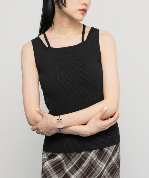 KBF(ケイビーエフ)の「BACKクロスニットタンク(タンクトップ・レディース・ライトベージュ/ブラウン/ブラック・ONE)」の2枚目の写真