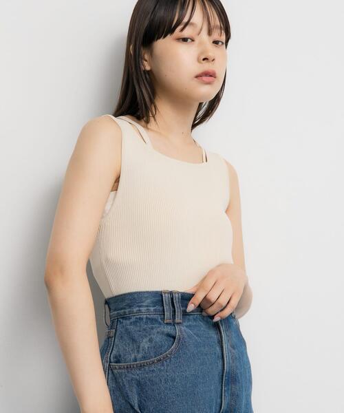 KBF(ケイビーエフ)の「BACKクロスニットタンク(タンクトップ・レディース・ライトベージュ/ブラウン/ブラック・ONE)」の8枚目の写真