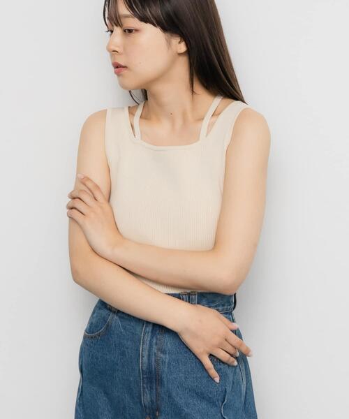 KBF(ケイビーエフ)の「BACKクロスニットタンク(タンクトップ・レディース・ライトベージュ/ブラウン/ブラック・ONE)」の9枚目の写真