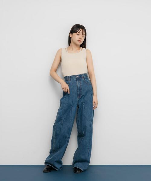 KBF(ケイビーエフ)の「BACKクロスニットタンク(タンクトップ・レディース・ライトベージュ/ブラウン/ブラック・ONE)」の10枚目の写真