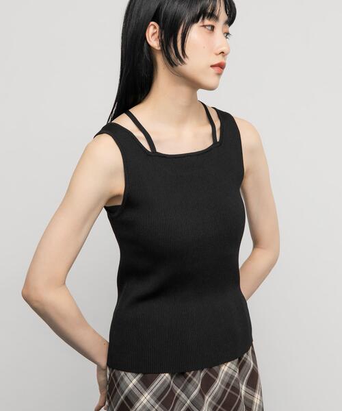 KBF（ケイビーエフ）の「BACKクロスニットタンク（タンクトップ・レディース・ブラウン/ブラック/ライトベージュ・ONE）」の21枚目の写真