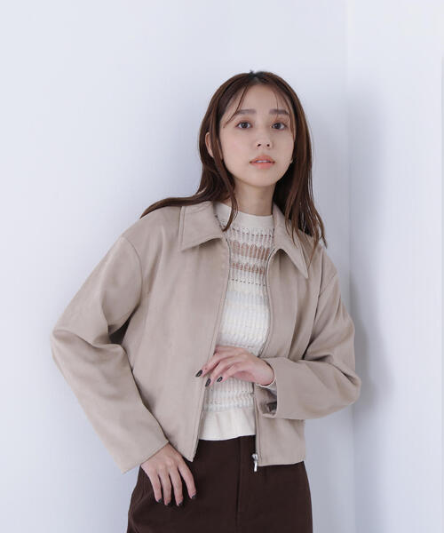 NATURAL BEAUTY BASIC(ナチュラルビューティーベーシック)の「◇【Oggi掲載】ステンカラーフェイクスエードブルゾン(ブルゾン・レディース・ブラウン/ベージュ/チャコールグレー・SMALL/MEDIUM)」の3枚目の写真