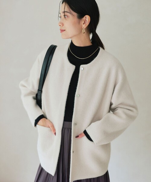 green label relaxing（グリーンレーベルリラクシング）の「［size SHORTあり］FOXブレンド セッケツ ノーカラー カーディガン（カーディガン/ボレロ・レディース・オフホワイト/ネイビー/ベージュ・FREE/SHORT）」の17枚目の写真