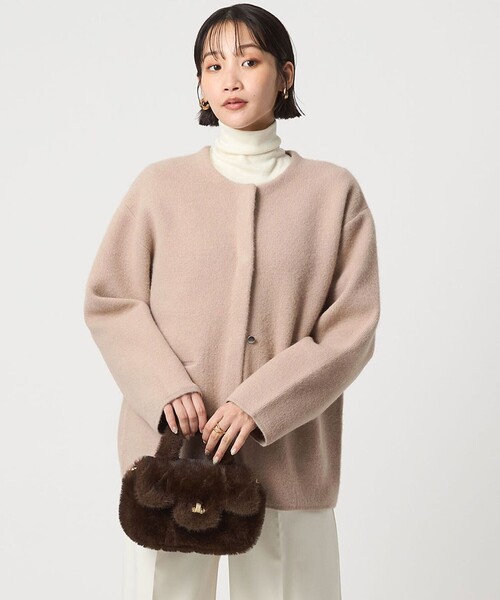 green label relaxing（グリーンレーベルリラクシング）の「［size SHORTあり］FOXブレンド セッケツ ノーカラー カーディガン（カーディガン/ボレロ・レディース・オフホワイト/ネイビー/ベージュ・FREE/SHORT）」の10枚目の写真