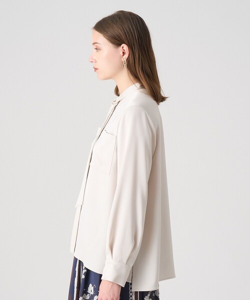 セール】【セットアップ対応商品】ストレッチサテンタイ付き ブラウス