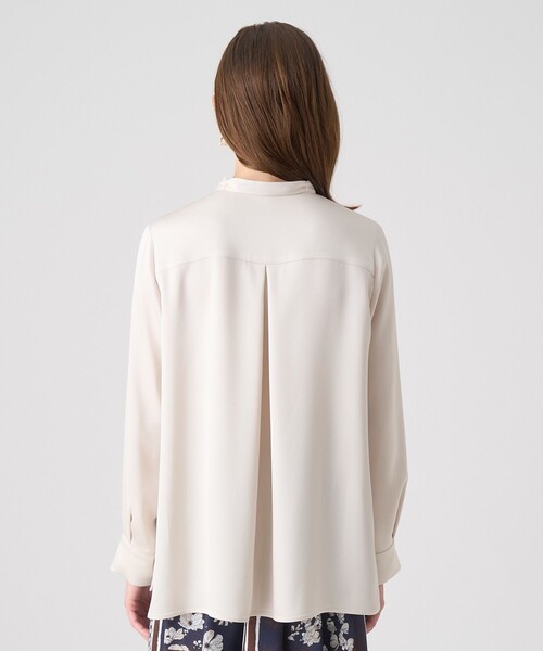 セール】【セットアップ対応商品】ストレッチサテンタイ付き ブラウス