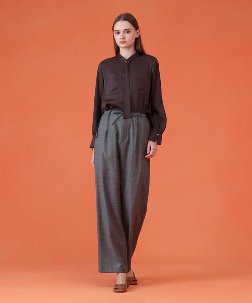 セール】【セットアップ対応商品】ストレッチサテンタイ付き ブラウス