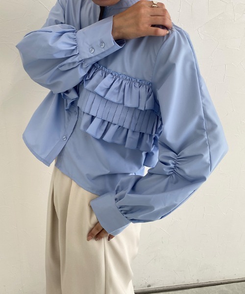 ECLAM(クラム)の「プリーツフリルブラウス(シャツ/ブラウス・レディース・ブルー・L/M)」の18枚目の写真