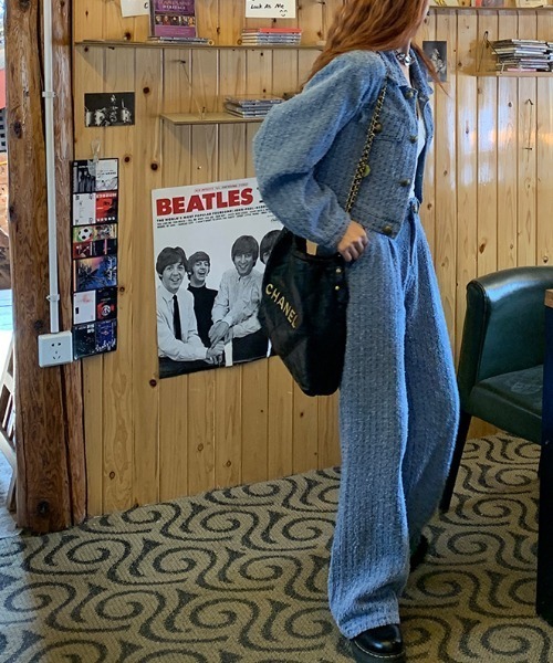 セール】フリンジ加工デニムショートジャケットセットアップ