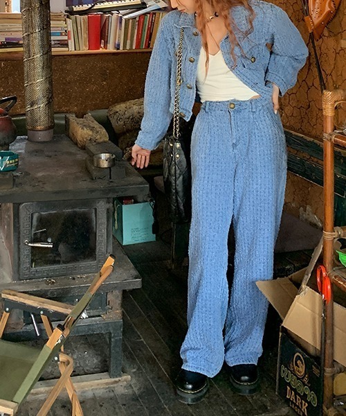 セール】フリンジ加工デニムショートジャケットセットアップ