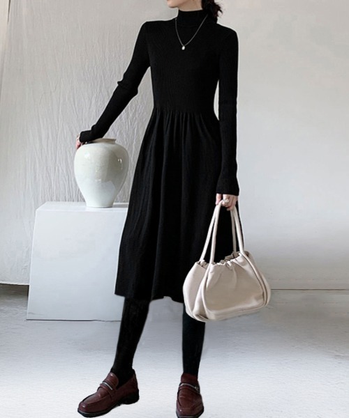 セール】ミドル丈ニットワンピースハイネックワンピ（ワンピース