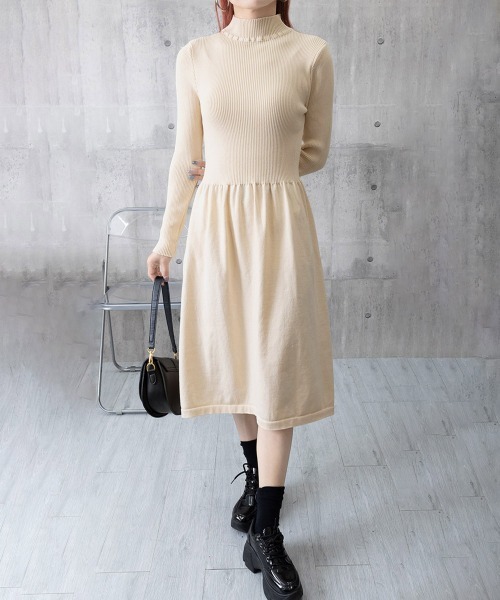 セール】ミドル丈ニットワンピースハイネックワンピ（ワンピース