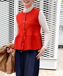 裾ペプラム前開きニットジレ