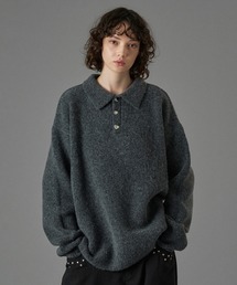 ONCILY(IVF[)SILVER BUTTON SHAGGY KNIT POLO /  Vo[{^VM[jbg|(jbg/Z[^[)