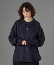 ONCILY(IVF[)SILVER BUTTON SHAGGY KNIT POLO /  Vo[{^VM[jbg|(jbg/Z[^[)