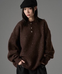 SILVER BUTTON SHAGGY KNIT POLO / シルバーボタンシャギーニットポロ