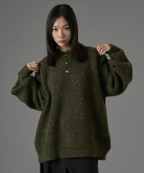 SILVER BUTTON SHAGGY KNIT POLO / シルバーボタンシャギーニットポロ