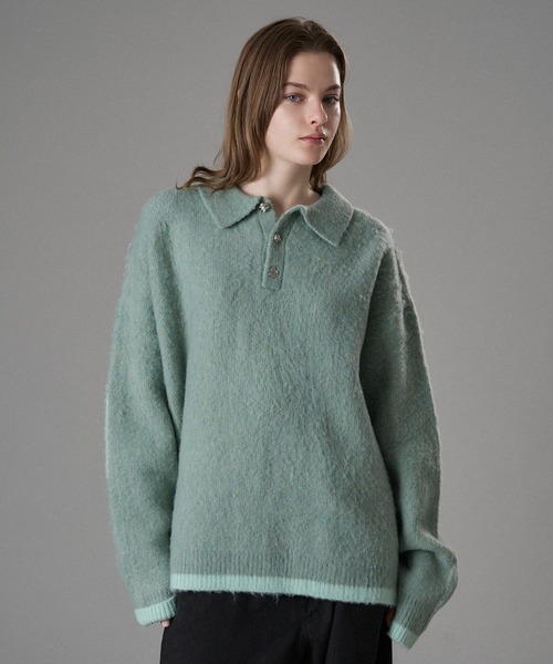 ONCILY(オンシェリー)の「SILVER BUTTON SHAGGY KNIT POLO / シルバーボタンシャギーニットポロ(ニット/セーター・メンズ・アイボリー/ブラック/グレー系その他/カーキ/ブラック系その他/ブルー/オレンジ系その他/グリーン系その他/ネイビー/ブルー系その他/チャコールグレー/レッド/オリーブ/ブラウン/ライトグリーン/ライトブルー・SMALL/MEDIUM/LARGE)」の10枚目の写真