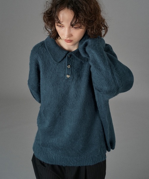 yori ミニフリルポロニット　ネイビー yori ミニフリルポロニット ネイビー