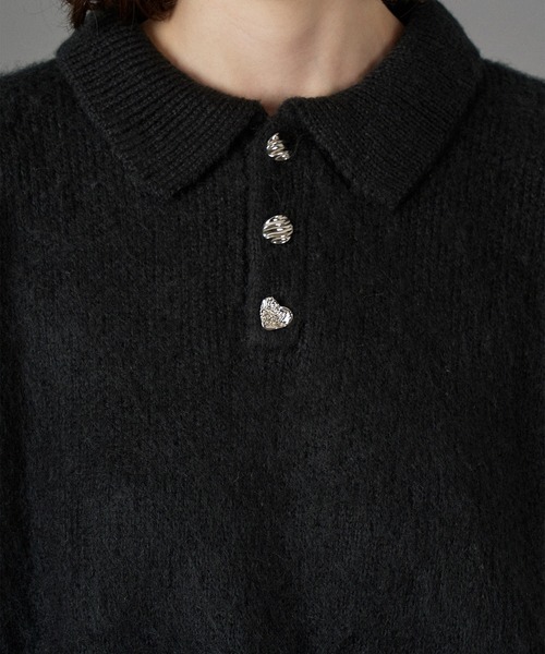 ONCILY（オンシェリー）の「SILVER BUTTON SHAGGY KNIT POLO /  シルバーボタンシャギーニットポロ（ニット/セーター・メンズ・アイボリー/ブラック/グレー系その他/カーキ/ブラック系その他/ブルー/オレンジ系その他/グリーン系その他/ネイビー/ブルー系その他/チャコールグレー/レッド/オリーブ/ブラウン・SMALL/MEDIUM/LARGE）」の22枚目の写真