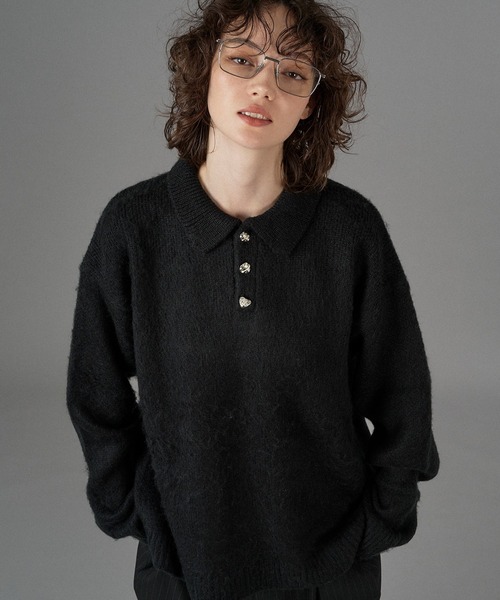 セール】SILVER BUTTON SHAGGY KNIT POLO / シルバーボタンシャギー