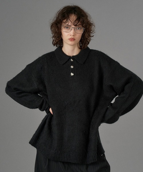 SILVER BUTTON SHAGGY KNIT POLO / シルバーボタンシャギーニットポロ